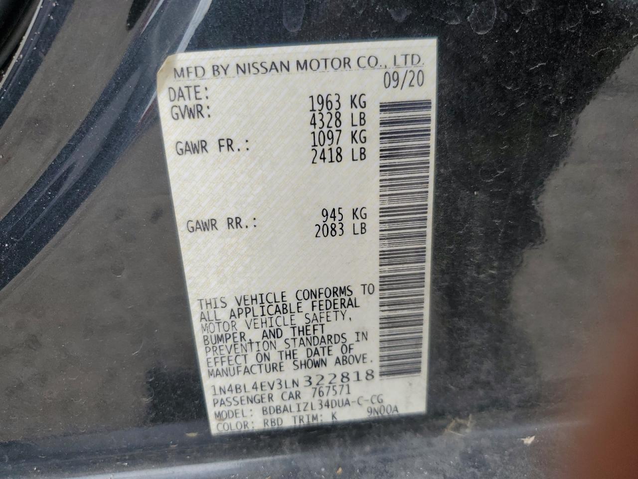 Photo 11 VIN: 1N4BL4EV3LN322818 - NISSAN ALTIMA 