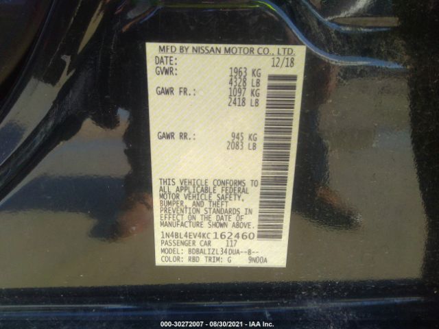 Photo 8 VIN: 1N4BL4EV4KC162460 - NISSAN ALTIMA 