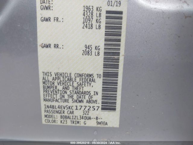 Photo 8 VIN: 1N4BL4EV5KC177257 - NISSAN ALTIMA 