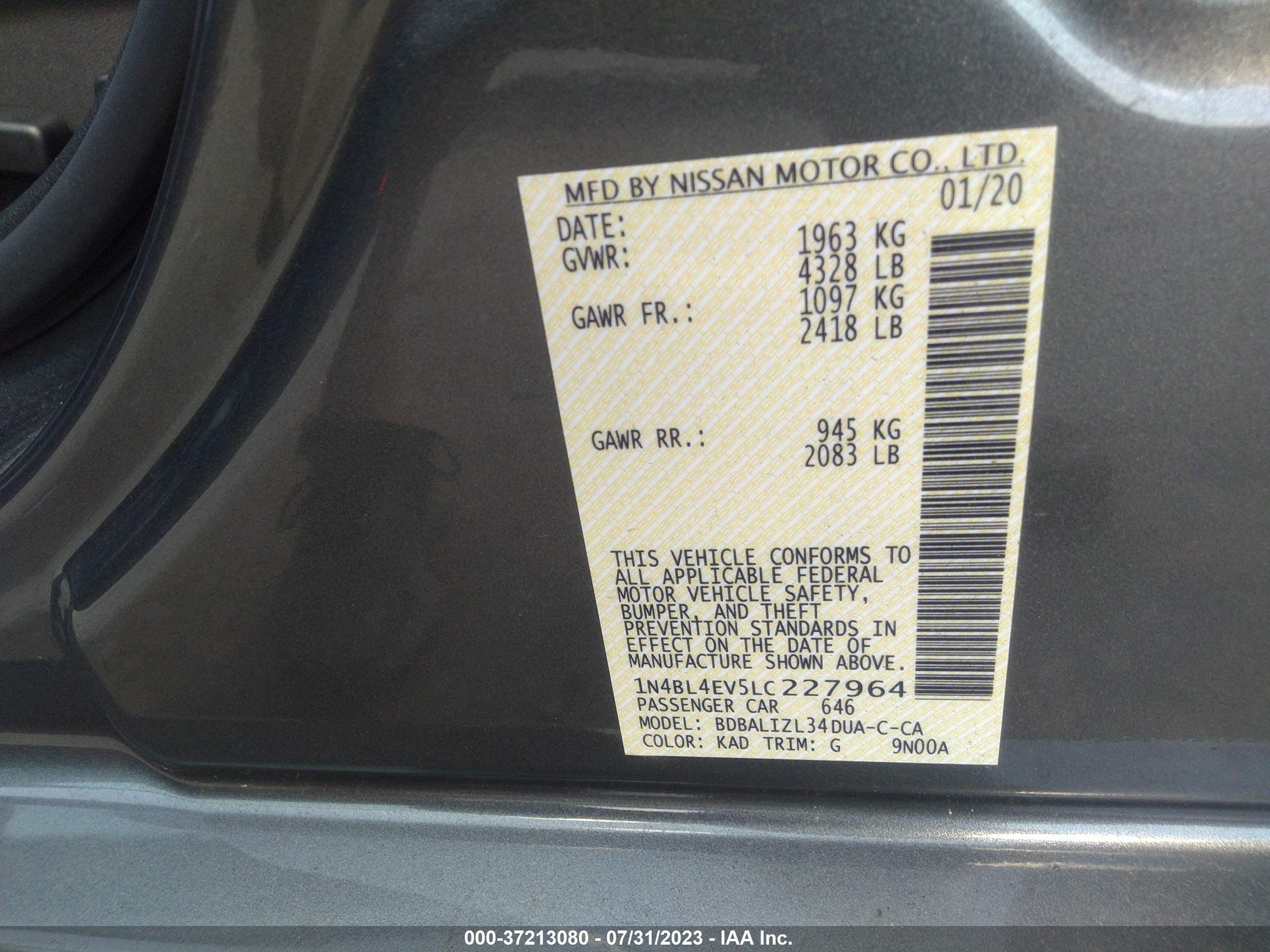 Photo 8 VIN: 1N4BL4EV5LC227964 - NISSAN ALTIMA 