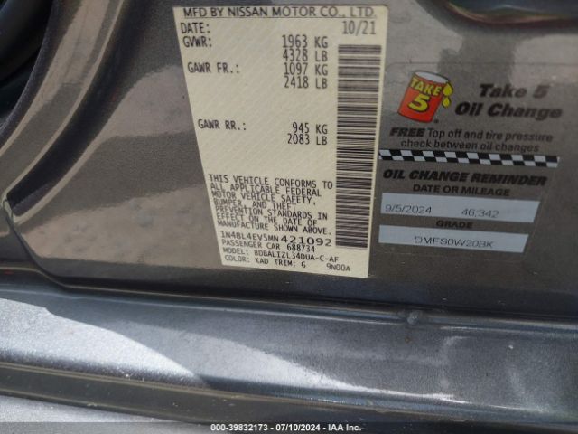 Photo 8 VIN: 1N4BL4EV5MN421092 - NISSAN ALTIMA 