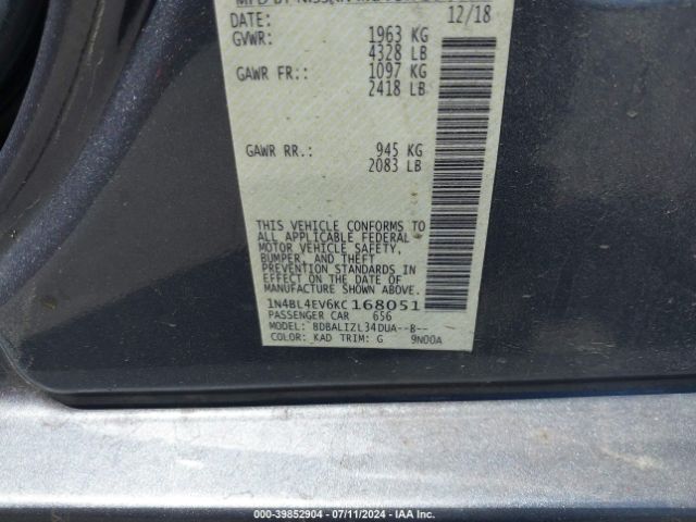 Photo 8 VIN: 1N4BL4EV6KC168051 - NISSAN ALTIMA 