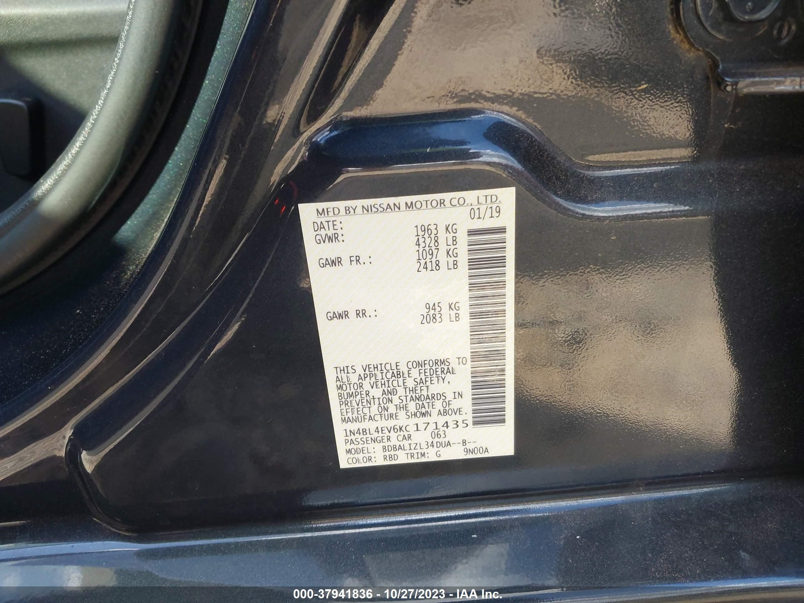 Photo 8 VIN: 1N4BL4EV6KC171435 - NISSAN ALTIMA 