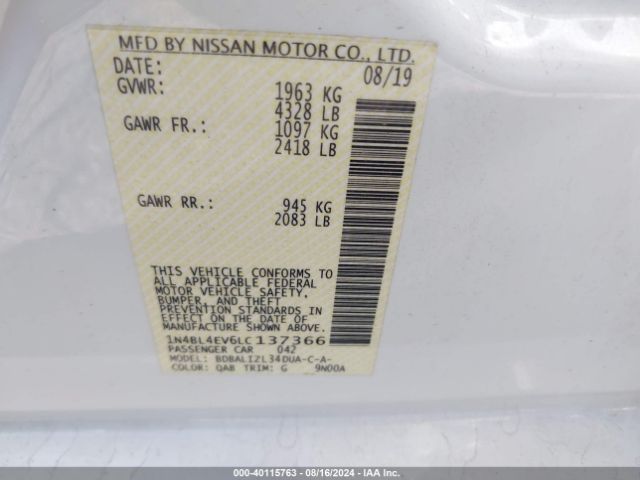 Photo 8 VIN: 1N4BL4EV6LC137366 - NISSAN ALTIMA 