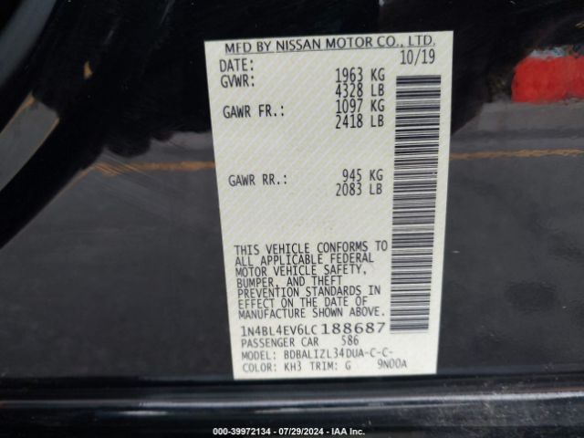 Photo 8 VIN: 1N4BL4EV6LC188687 - NISSAN ALTIMA 