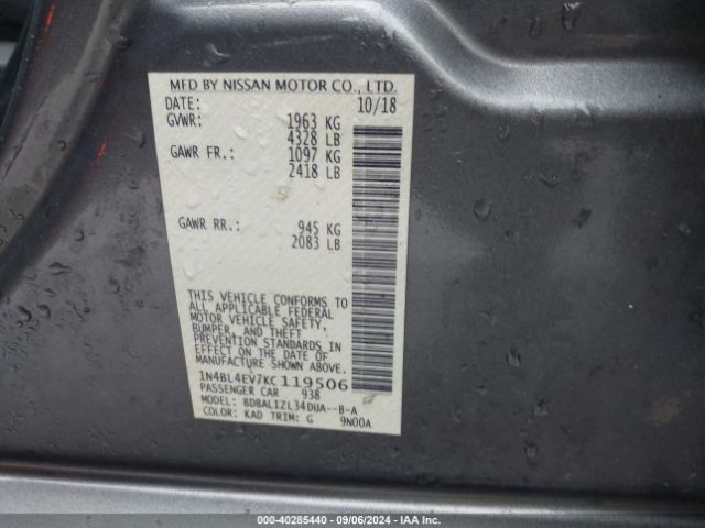 Photo 8 VIN: 1N4BL4EV7KC119506 - NISSAN ALTIMA 