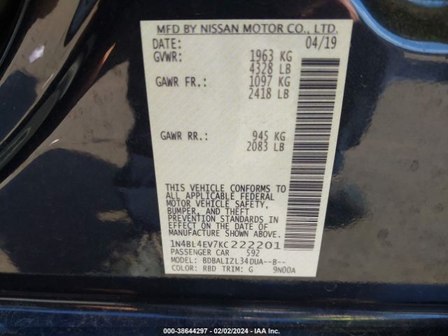 Photo 8 VIN: 1N4BL4EV7KC222201 - NISSAN ALTIMA 