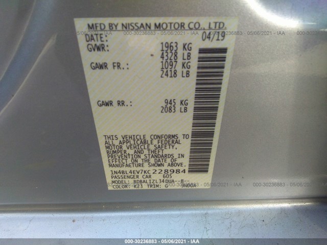 Photo 8 VIN: 1N4BL4EV7KC228984 - NISSAN ALTIMA 