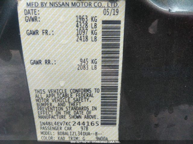 Photo 8 VIN: 1N4BL4EV7KC244165 - NISSAN ALTIMA 