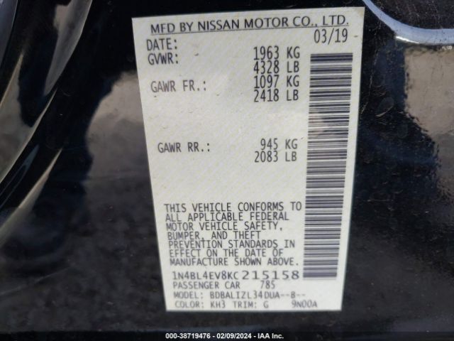 Photo 8 VIN: 1N4BL4EV8KC215158 - NISSAN ALTIMA 