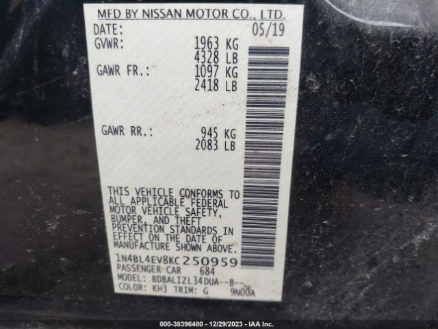 Photo 8 VIN: 1N4BL4EV8KC250959 - NISSAN ALTIMA 