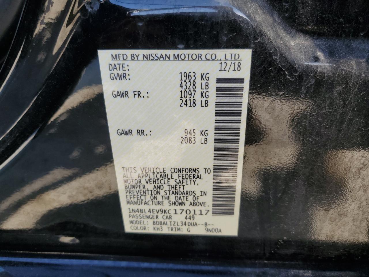 Photo 11 VIN: 1N4BL4EV9KC170117 - NISSAN ALTIMA 