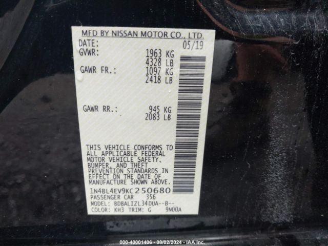 Photo 8 VIN: 1N4BL4EV9KC250680 - NISSAN ALTIMA 