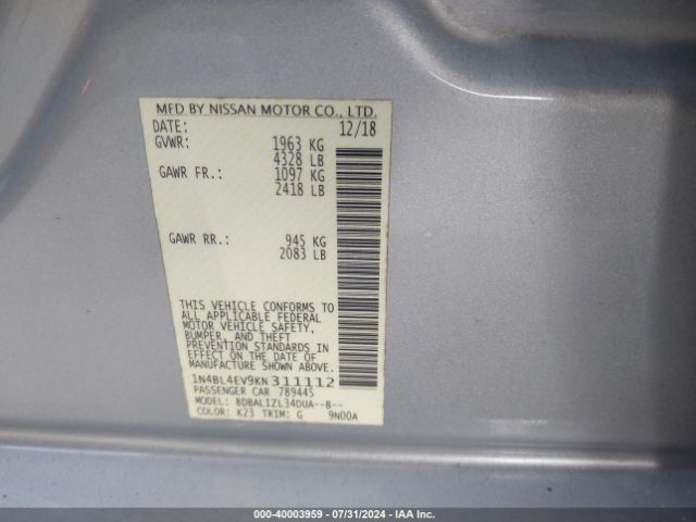 Photo 8 VIN: 1N4BL4EV9KN311112 - NISSAN ALTIMA 