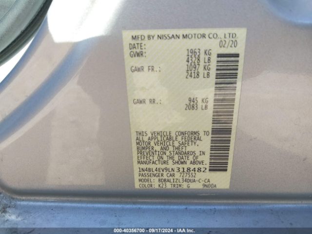 Photo 8 VIN: 1N4BL4EV9LN318482 - NISSAN ALTIMA 