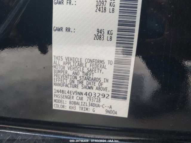 Photo 8 VIN: 1N4BL4EV9NN403292 - NISSAN ALTIMA 