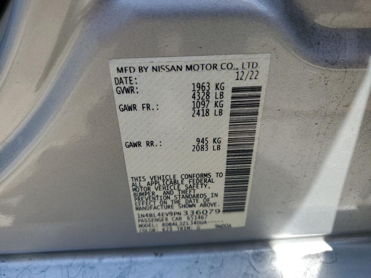 Photo 11 VIN: 1N4BL4EV9PN336079 - NISSAN ALTIMA 