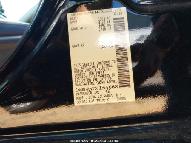 Photo 8 VIN: 1N4BL4EVXKC165668 - NISSAN ALTIMA 