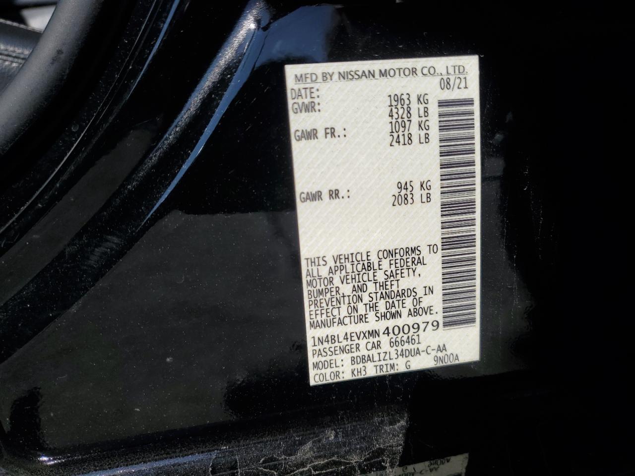 Photo 11 VIN: 1N4BL4EVXMN400979 - NISSAN ALTIMA 