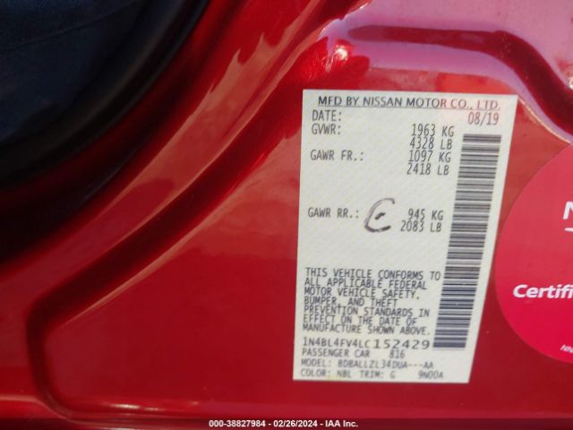 Photo 8 VIN: 1N4BL4FV4LC152429 - NISSAN ALTIMA 