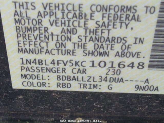 Photo 8 VIN: 1N4BL4FV5KC101648 - NISSAN ALTIMA 