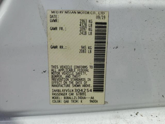 Photo 12 VIN: 1N4BL4FV5LN304254 - NISSAN ALTIMA PLA 