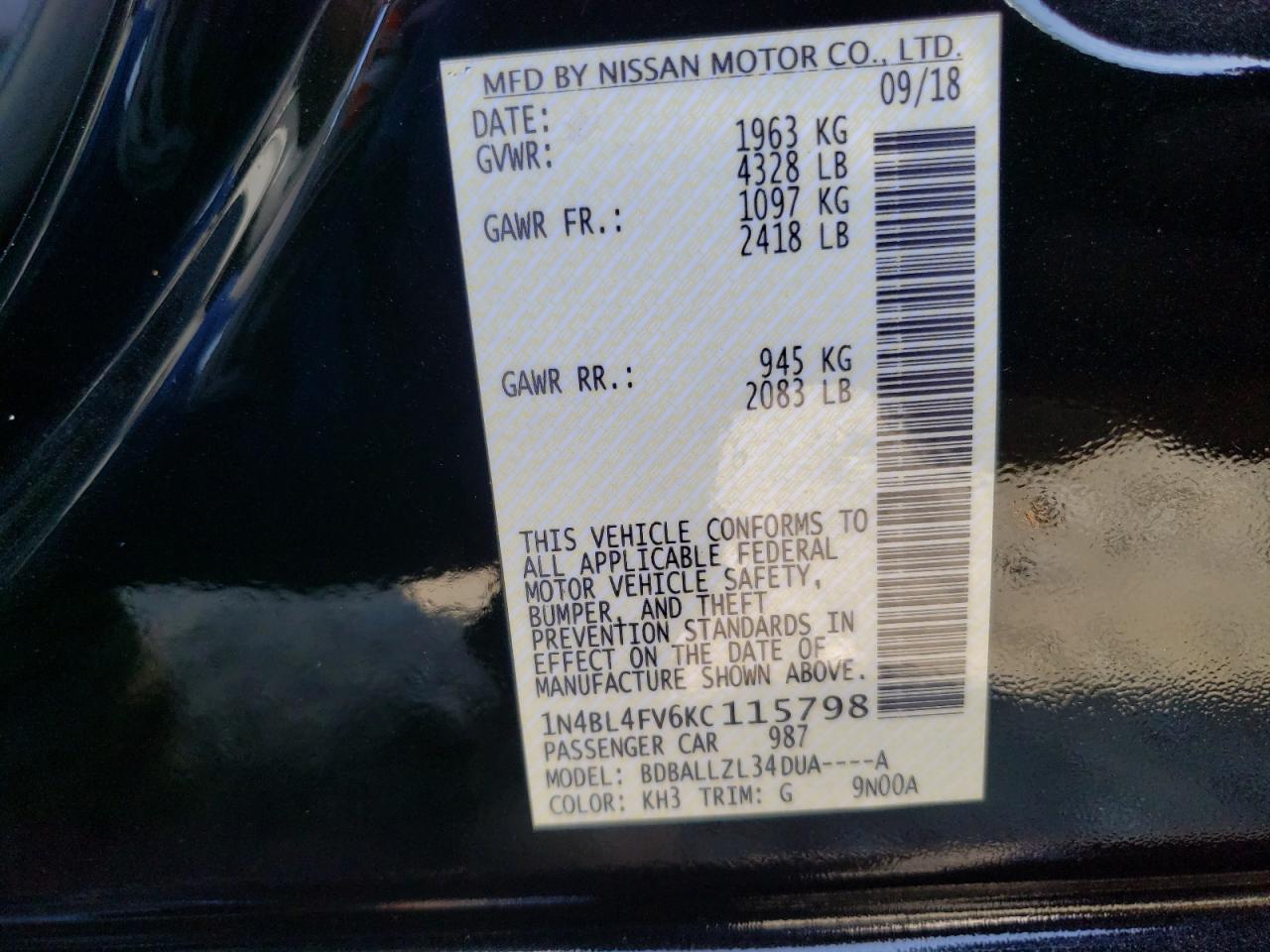 Photo 11 VIN: 1N4BL4FV6KC115798 - NISSAN ALTIMA 