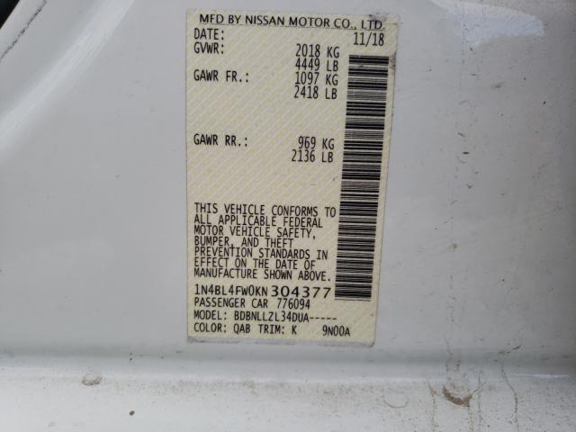 Photo 9 VIN: 1N4BL4FW0KN304377 - NISSAN ALTIMA PLA 