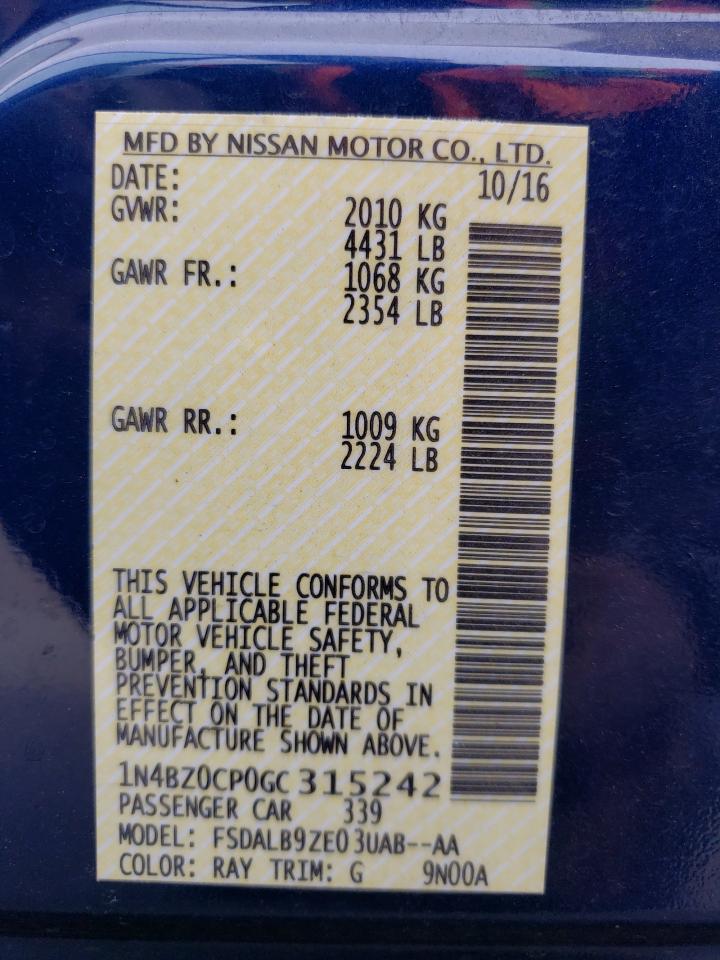 Photo 12 VIN: 1N4BZ0CP0GC315242 - NISSAN LEAF 