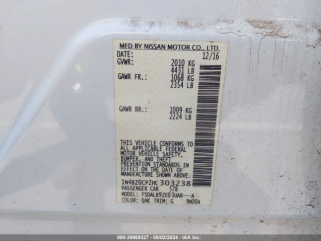 Photo 8 VIN: 1N4BZ0CP2HC303238 - NISSAN LEAF 