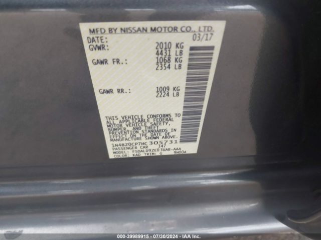 Photo 8 VIN: 1N4BZ0CP7HC305731 - NISSAN LEAF 