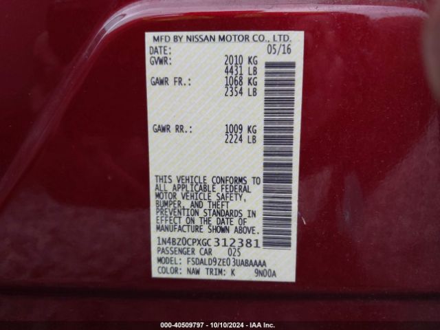 Photo 8 VIN: 1N4BZ0CPXGC312381 - NISSAN LEAF 