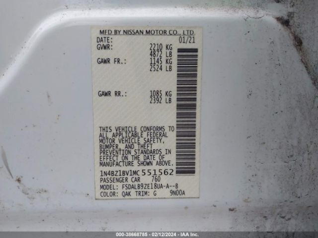 Photo 8 VIN: 1N4BZ1BV1MC551562 - NISSAN LEAF 