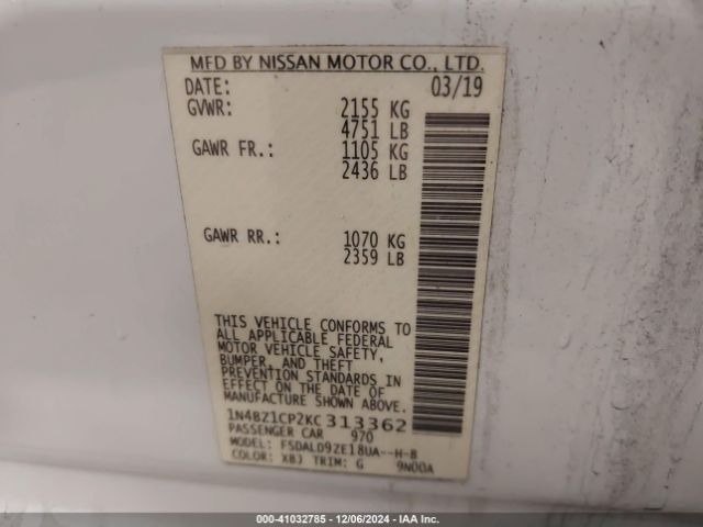 Photo 8 VIN: 1N4BZ1CP2KC313362 - NISSAN LEAF 