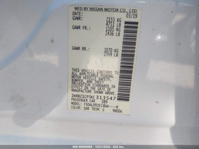 Photo 8 VIN: 1N4BZ1CP3KC313547 - NISSAN LEAF 