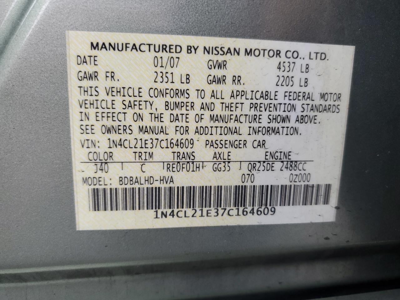 Photo 11 VIN: 1N4CL21E37C164609 - NISSAN ALTIMA 