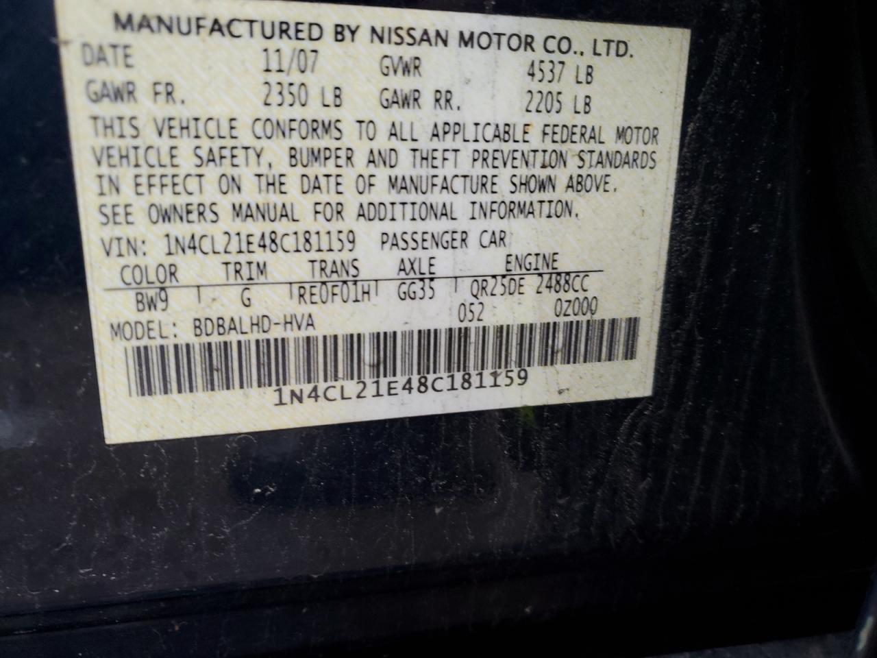 Photo 11 VIN: 1N4CL21E48C181159 - NISSAN ALTIMA 