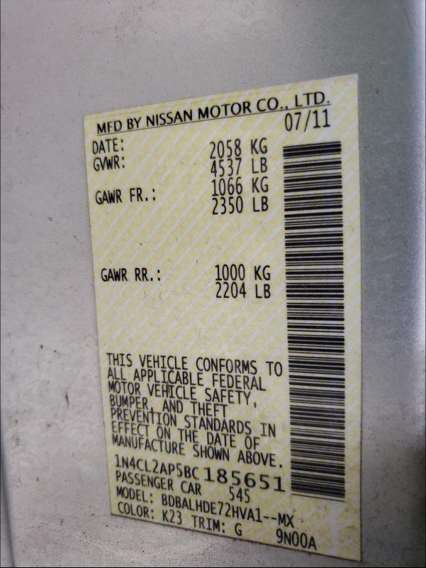 Photo 9 VIN: 1N4CL2AP5BC185651 - NISSAN ALTIMA HYB 