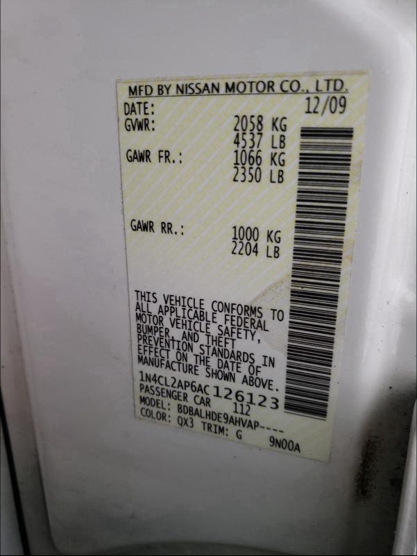 Photo 9 VIN: 1N4CL2AP6AC126123 - NISSAN ALTIMA HYB 