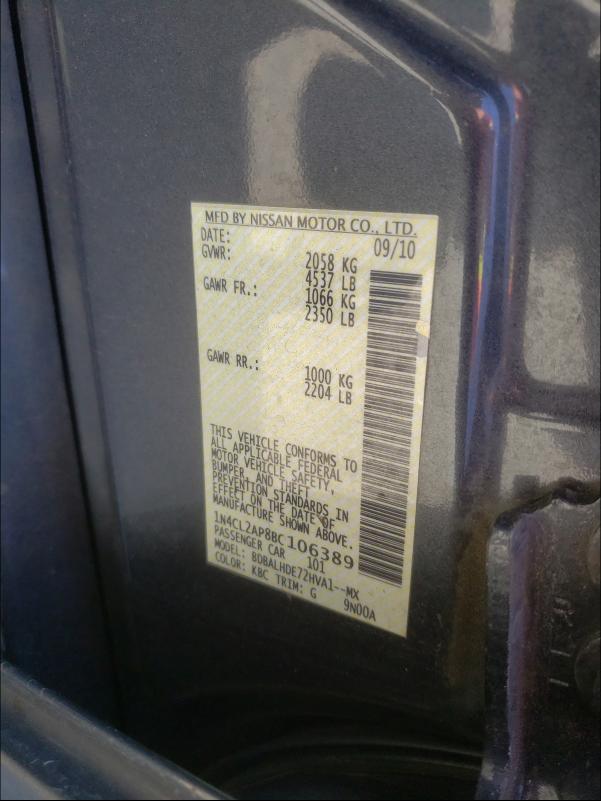 Photo 9 VIN: 1N4CL2AP8BC106389 - NISSAN ALTIMA HYB 