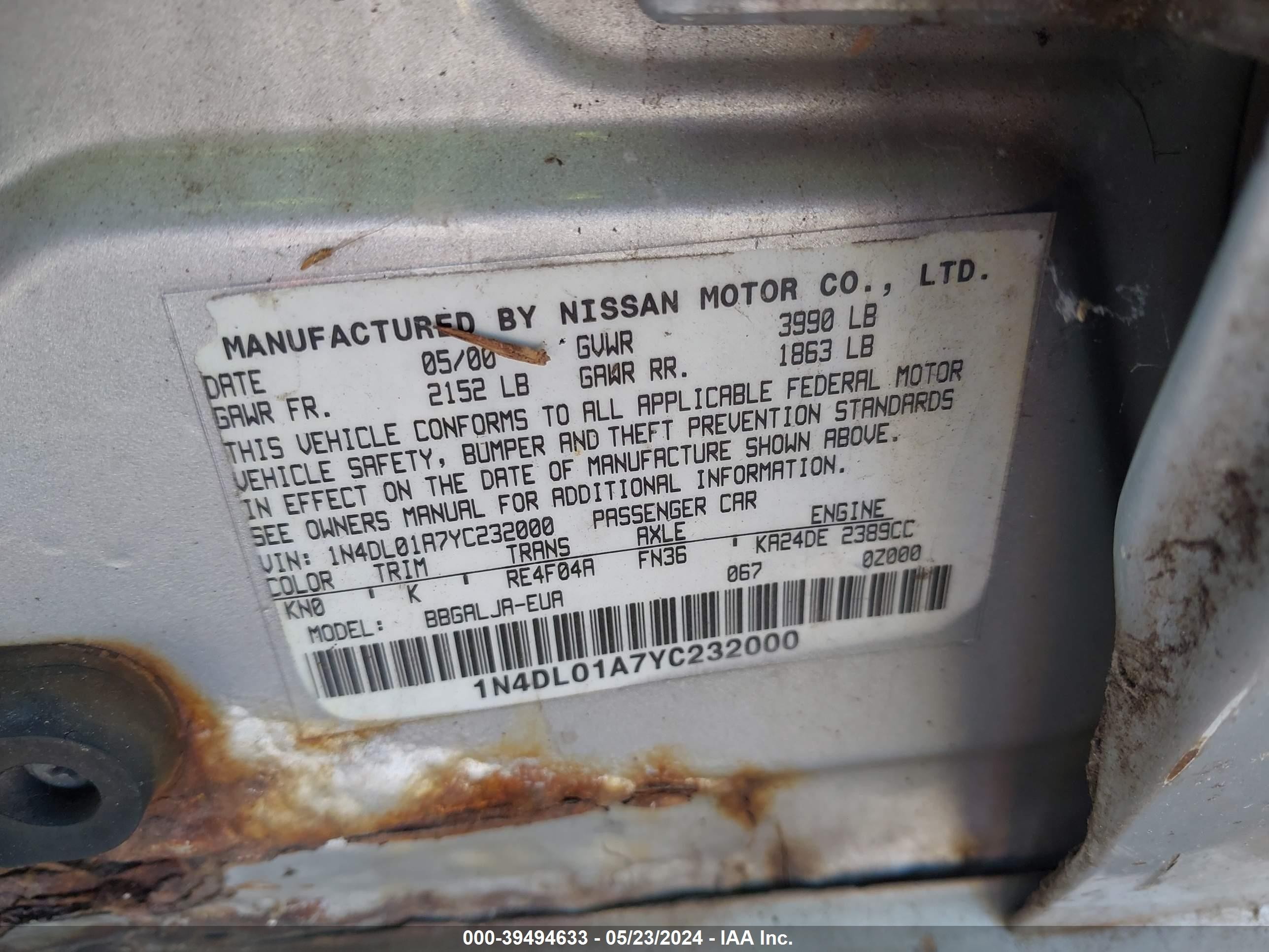 Photo 8 VIN: 1N4DL01A7YC232000 - NISSAN ALTIMA 