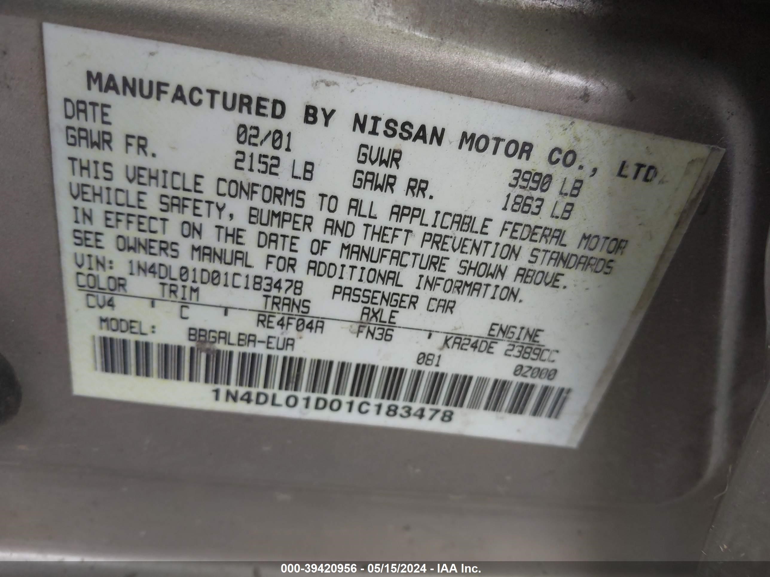 Photo 8 VIN: 1N4DL01D01C183478 - NISSAN ALTIMA 