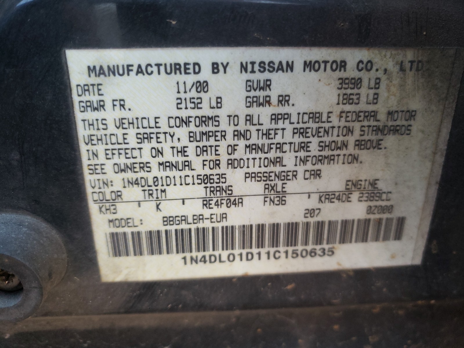 Photo 9 VIN: 1N4DL01D11C150635 - NISSAN ALTIMA XE 