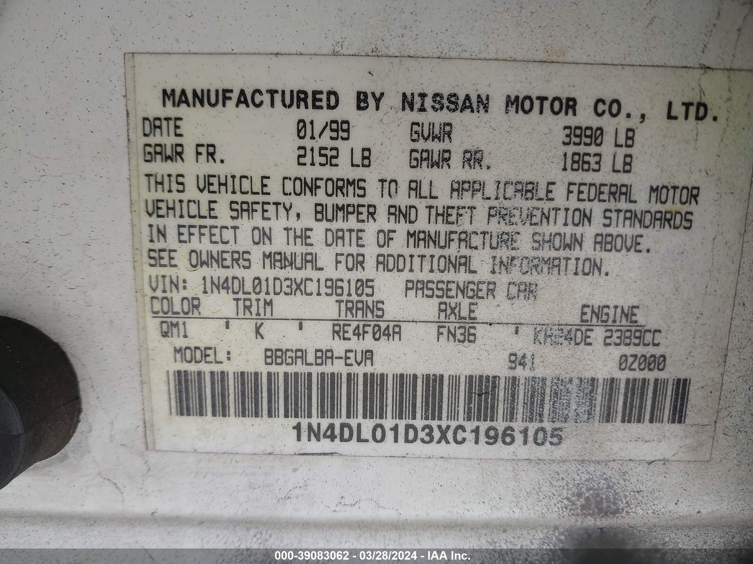 Photo 8 VIN: 1N4DL01D3XC196105 - NISSAN ALTIMA 