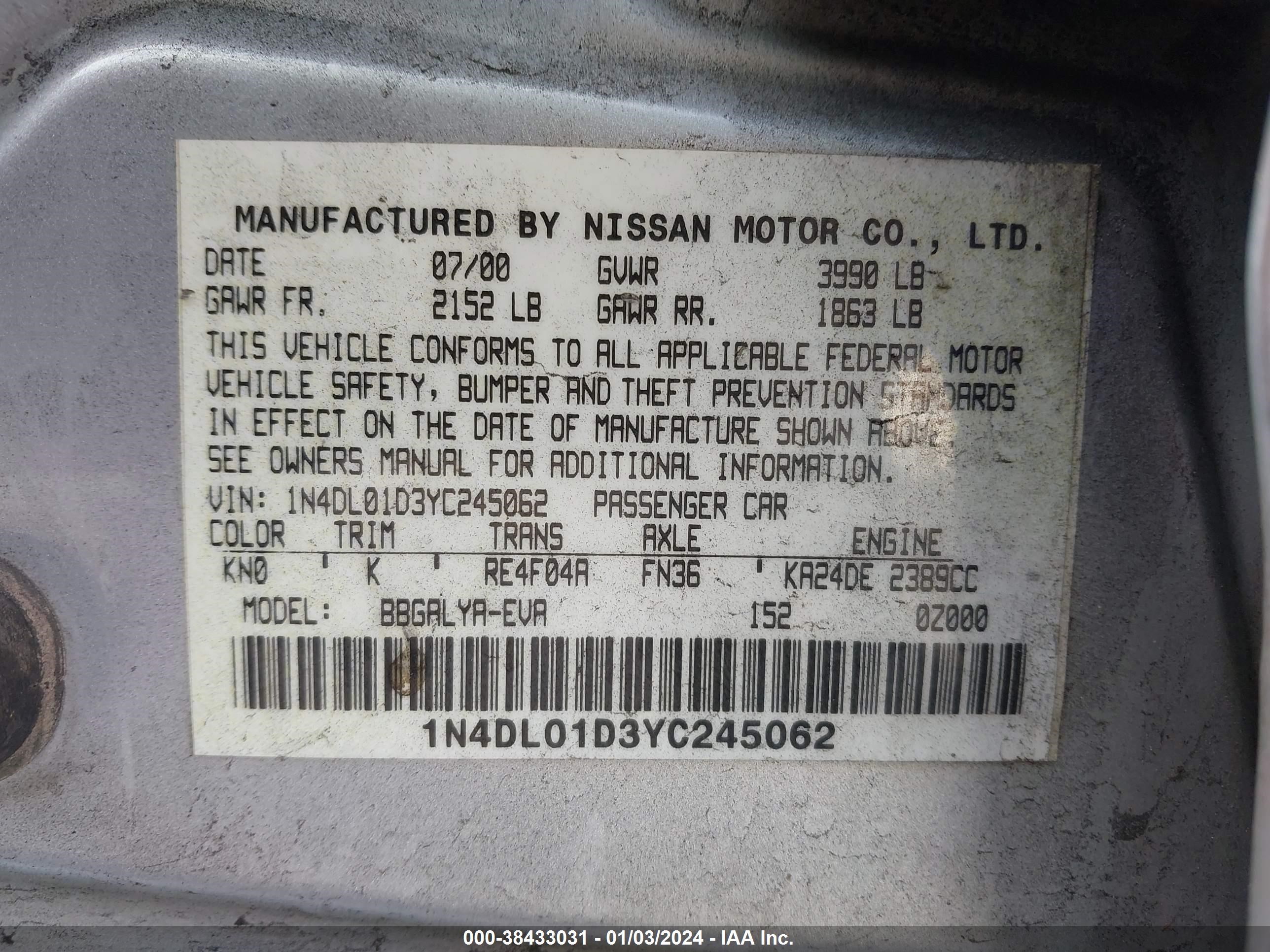 Photo 8 VIN: 1N4DL01D3YC245062 - NISSAN ALTIMA 