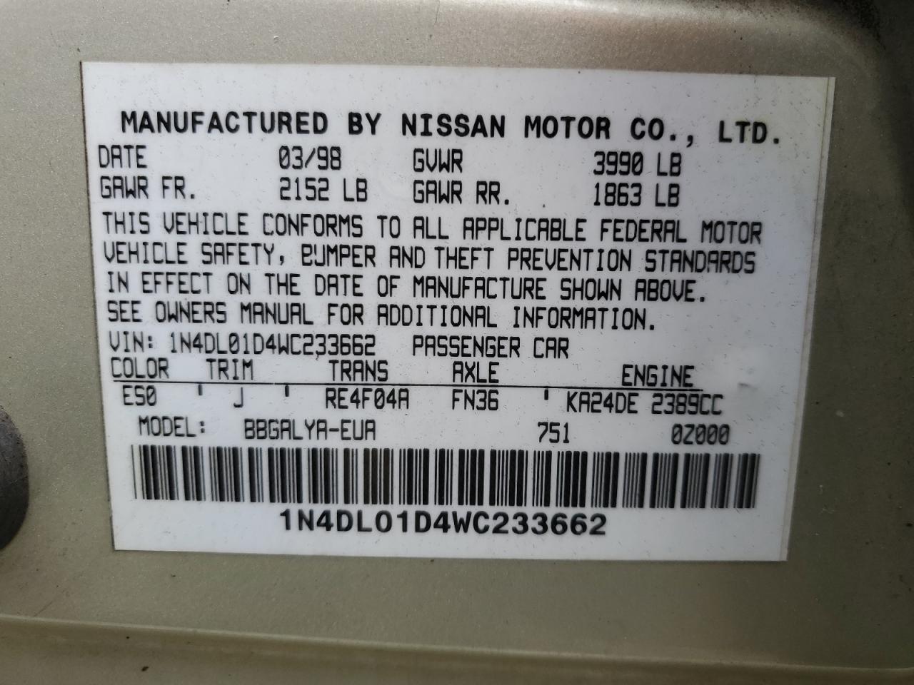 Photo 12 VIN: 1N4DL01D4WC233662 - NISSAN ALTIMA 