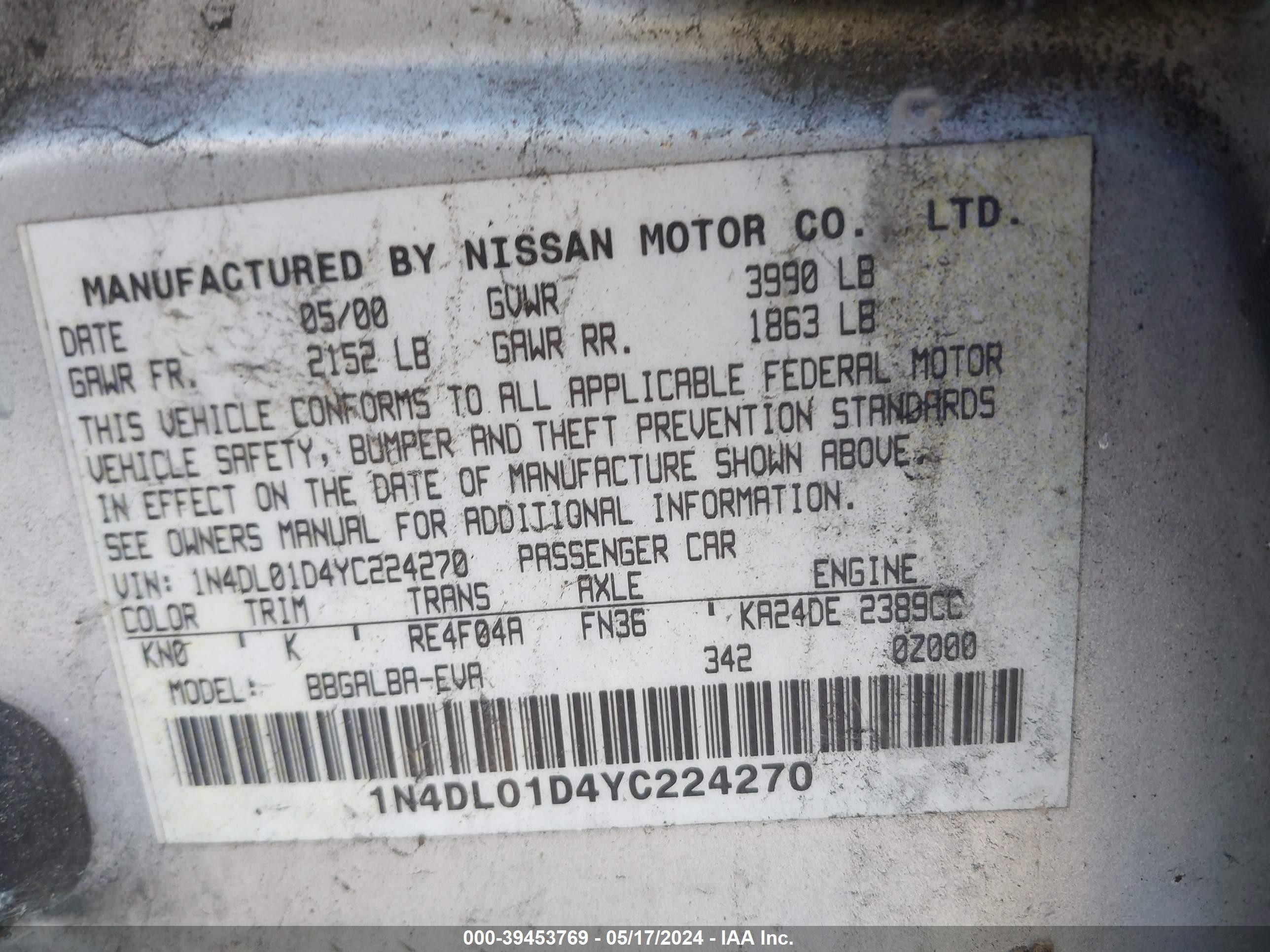 Photo 8 VIN: 1N4DL01D4YC224270 - NISSAN ALTIMA 