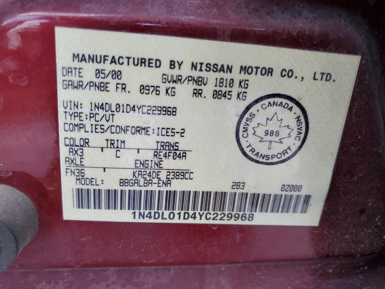 Photo 11 VIN: 1N4DL01D4YC229968 - NISSAN ALTIMA 