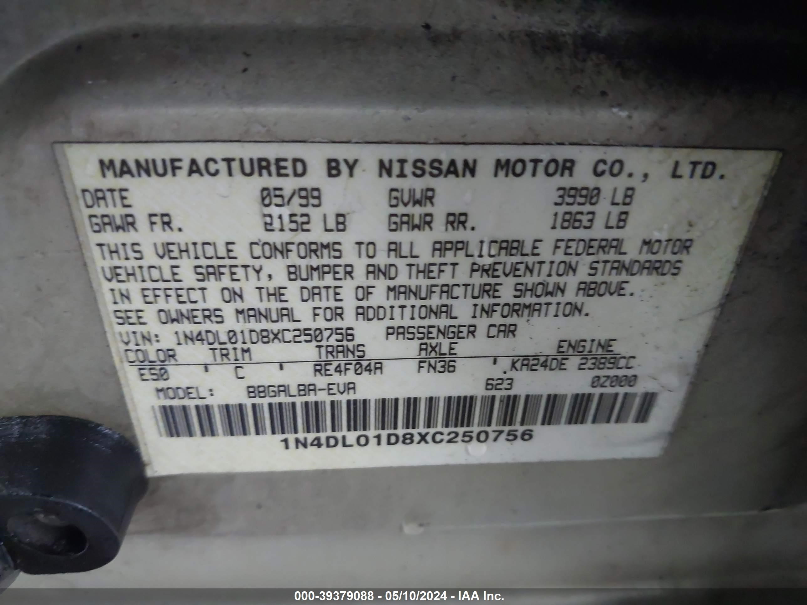 Photo 8 VIN: 1N4DL01D8XC250756 - NISSAN ALTIMA 