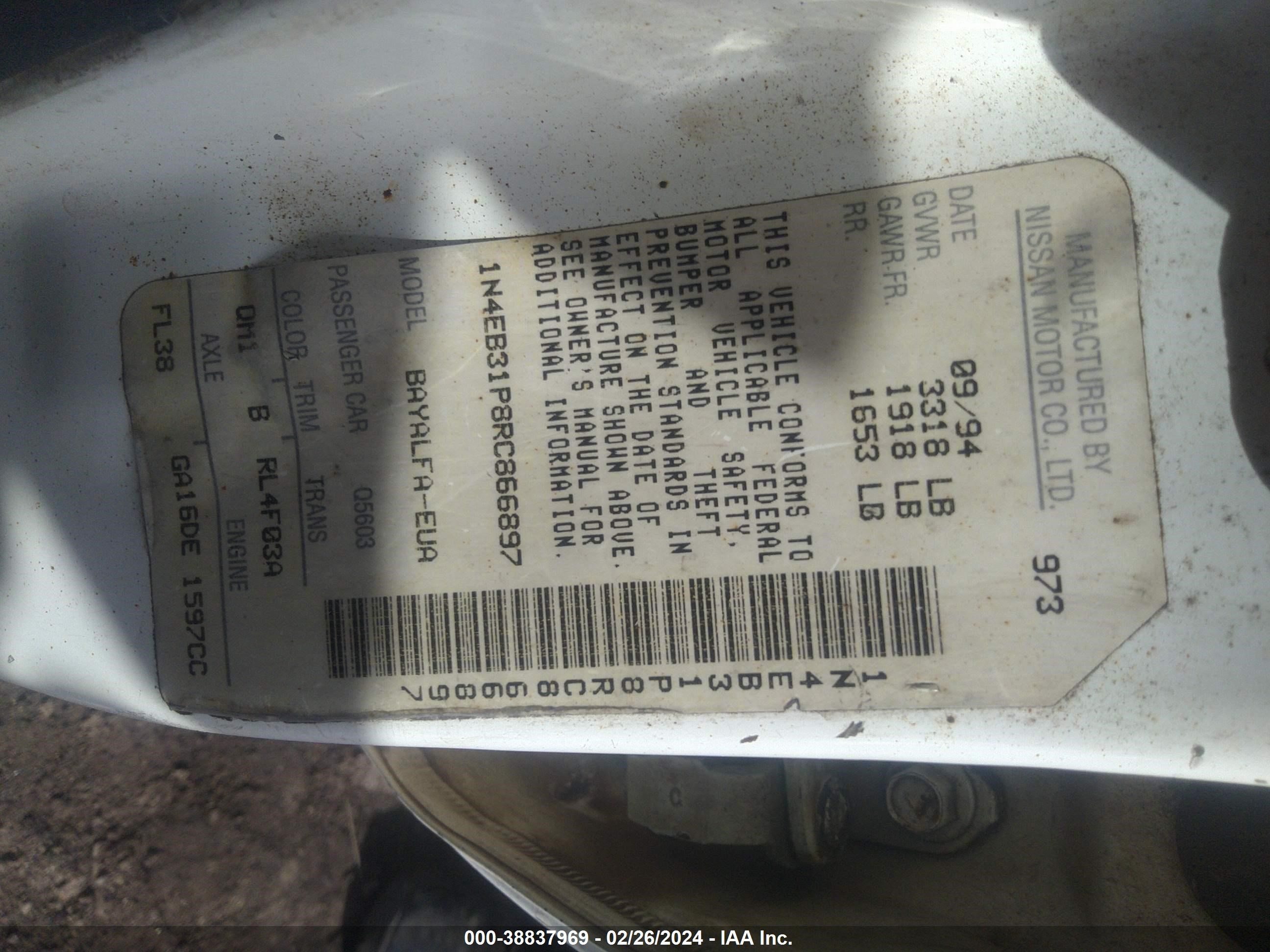 Photo 8 VIN: 1N4EB31P8RC866897 - NISSAN SENTRA 